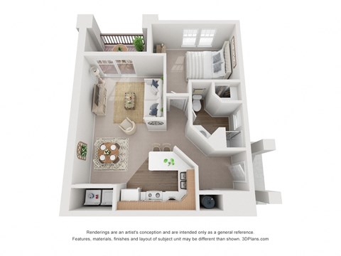 Floor plan for 1 bed, 1 bath, 685 sqft